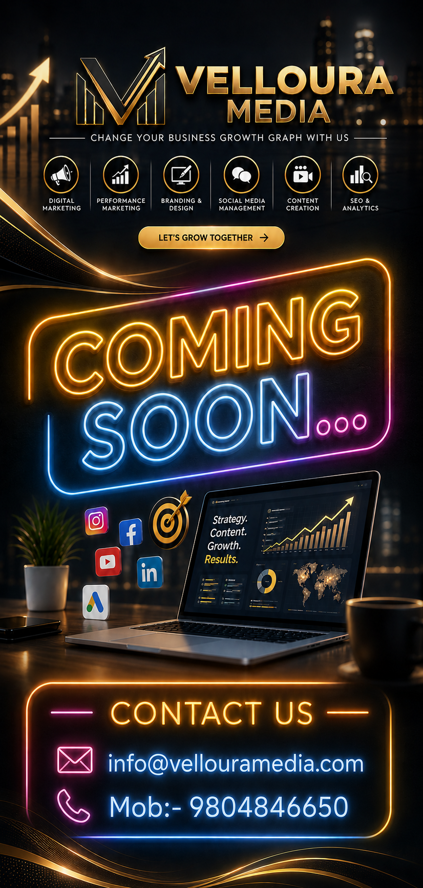 Velloura Media coming soon — digital marketing and PR growth partner